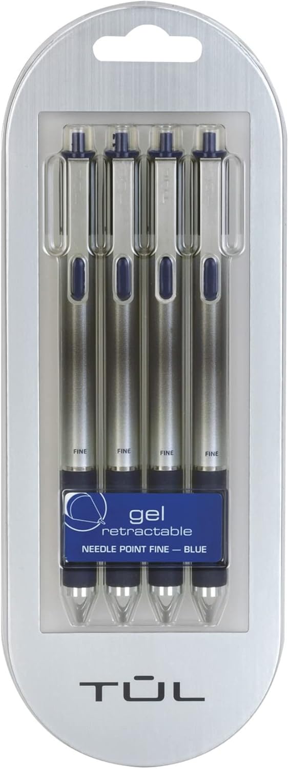 Tul Retractable Gel Pens, 0.5mm Needle Point, Blue, 4/pk