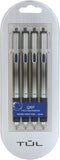 Tul Retractable Gel Pens, 0.5mm Needle Point, Blue, 4/pk