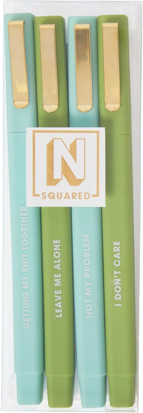 C.R. Gibson Novelty Ball Point Ink Pens, Humorous Sayings, Green & Teal, 4 Pack