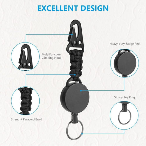 Heavy Duty Retractable Keychain, 2 Pack Badge Holder Reel with Steel Cable and Carabiner Clip, ID Badge Clip Reel