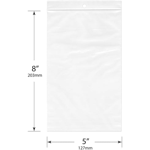 Plymor Heavy Duty Zipper Reclosable Plastic Bags, 5" x 8" (Pack of 200), 4 Mil with Hang-Hole
