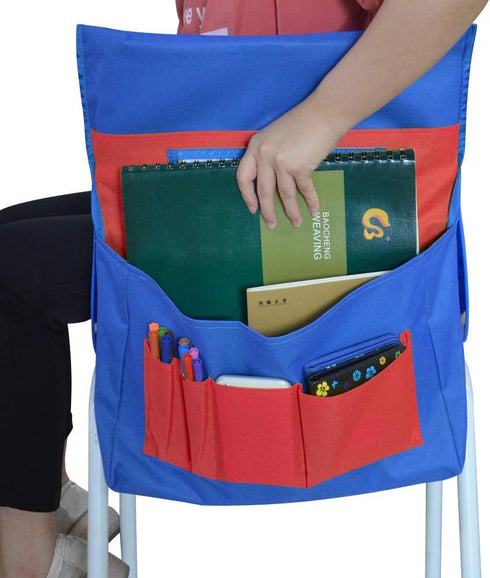 Eamay Chairback Buddy Pockets Chart - Kids School Supplies, Seat Storage Organizer for Classroom Chairs (Blue and Red)