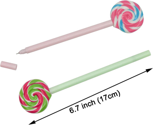 Maydahui 20PCS Lollipops Shaped Rollerball Pen Rainbow Swirl Spinning Design Black Gel Ink Pens for School Office Home