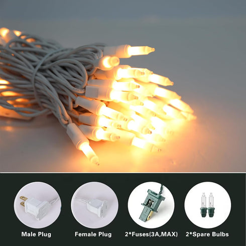 2 Pack 13ft 50 120V Vigdur Clear Outdoor String Lights on White Wire Cord, UL Approved for Indoor/Outdoors Use