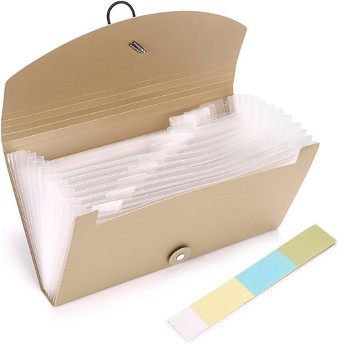 BTSKY Expanding File Folder, 13 Pockets Small Accordion Card and Ticket Holder, Khaki