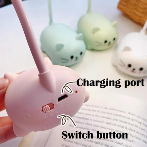 Mini Cat Table Lamp, LED Kids Lamp, Portable LED Night Light, Cute Foldable USB Rechargeable Reading Light for