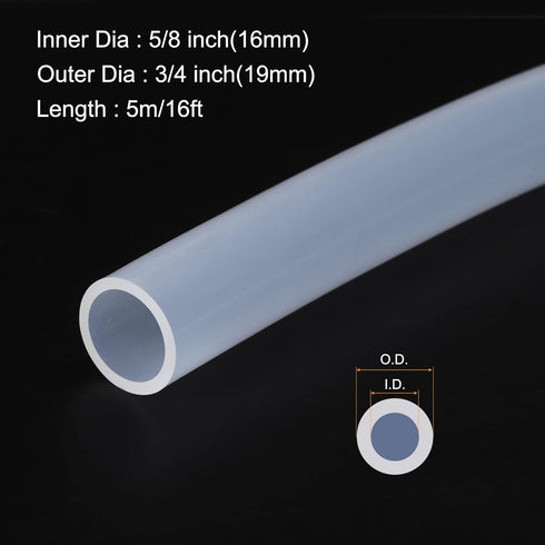 16ft 5/8" ID x 3/4" OD Silicone Tubing Clear Industrial Plastic Tubing Pure Silicone Hoses for Pump Siphoning Draining Irrigation Brewing