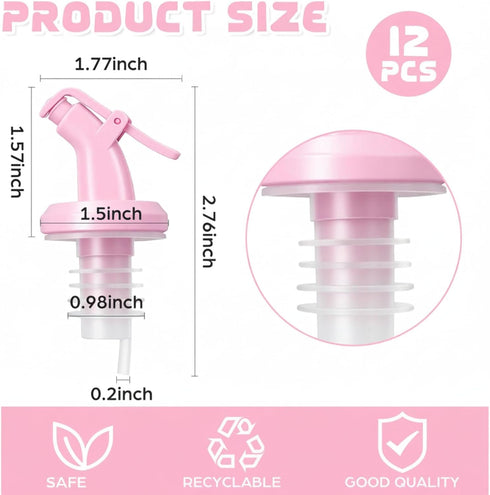 Mysora 12 Pack 19-20 mm Liquor Pour Spout Pink Bottle Pourers for Bottle Mouth, Pink Plastic Wine Pour Spouts Reusable