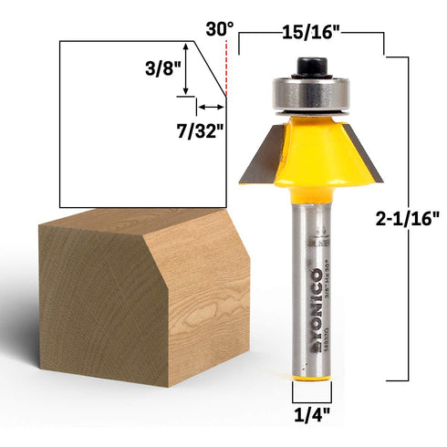 30 1/4-Inch 14932q YONICO Router Bits Pattern Bit Bevel Trim Degree Shank