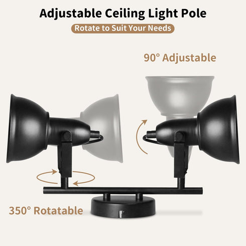 2-Light E26 Bulbs LTBLIGHT LED Track Lighting Kit, Directional Ceiling Light Fixture, Industrial Black Ceiling Spot