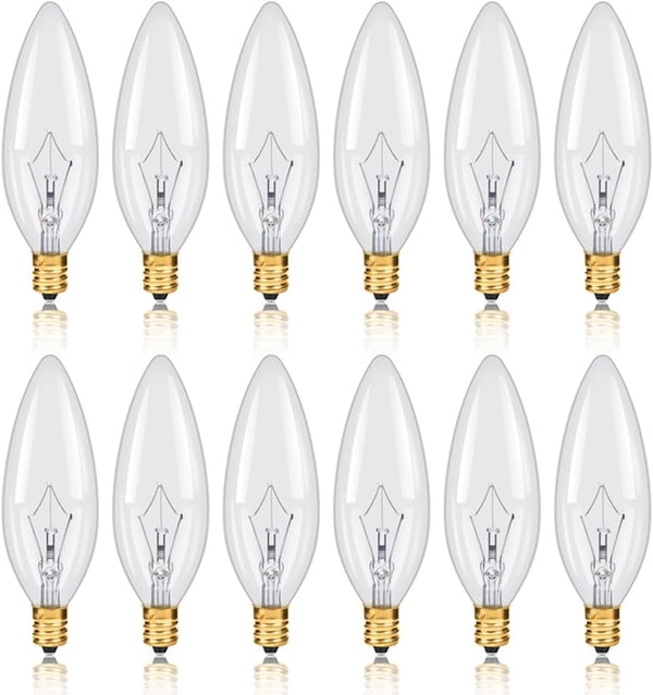 NETEHA 12 Pack Candelabra Torpedo 40W E12 Base 120V Decorative Vintage Light Bulbs,
