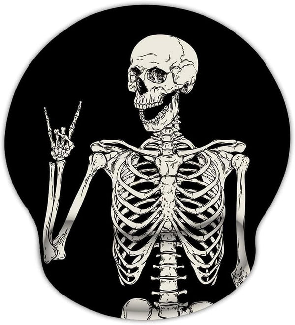 Britimes Ergonomic Mouse Pad with Wrist Support, Black Human Skeleton Skull Non-Slip Base for Home Office Gaming