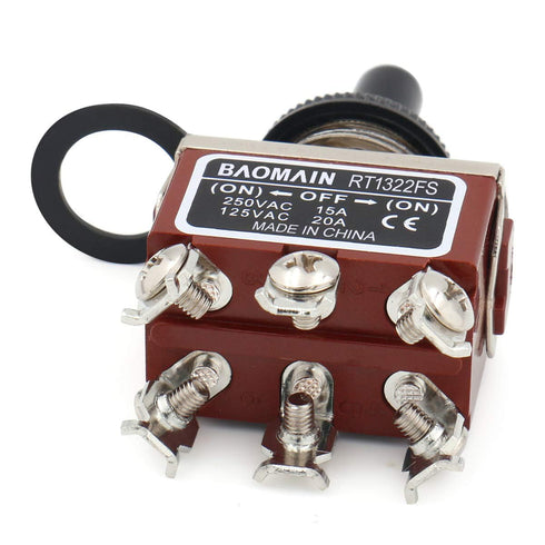 Baomain Momentary Toggle Switch DPDT (ON)-Off-(ON) 3 Position with Rainproof Cap, 1 PCS