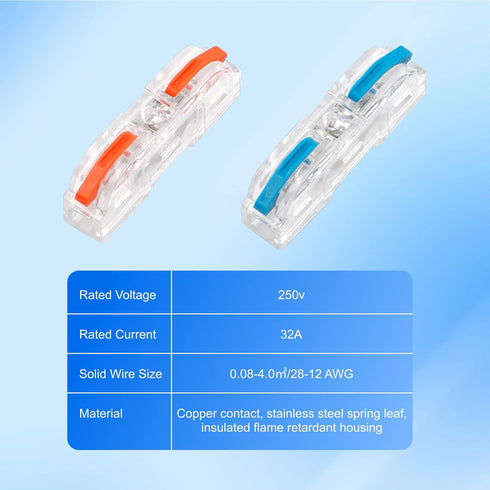100PCS Inline Wire Connectors, 1 to 1 Electrical Lever Wire Connectors for Quick Wiring 28-12 AWG Reusable