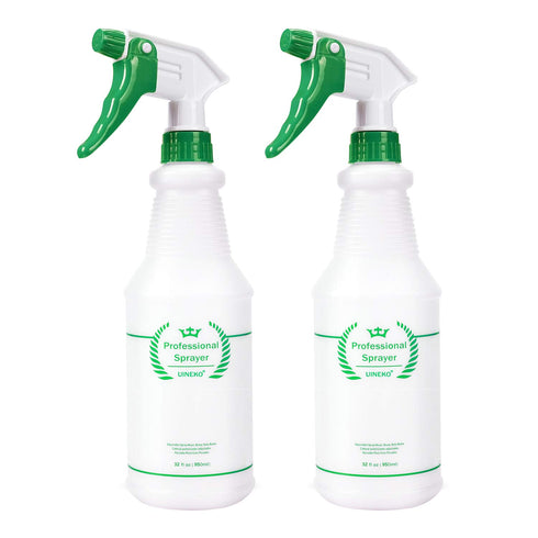 Plastic Spray Bottle 2 Pack, 32 Oz - Heavy Duty Leak Proof Mist Sprayer for Cleaning, Essential Oils, Hair