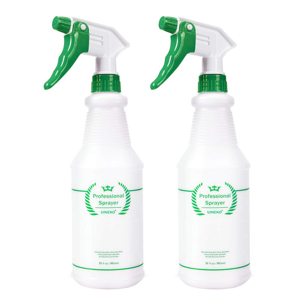 Plastic Spray Bottle 2 Pack, 32 Oz - Heavy Duty Leak Proof Mist Sprayer for Cleaning, Essential Oils, Hair