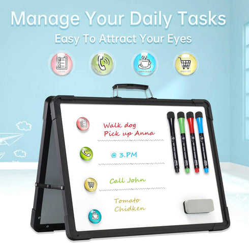 Small Dry Erase White Board - TSJ OFFICE 12" x 16" Mini Easel Desktop Double Sided Whiteboard, Portable Magnetic Board