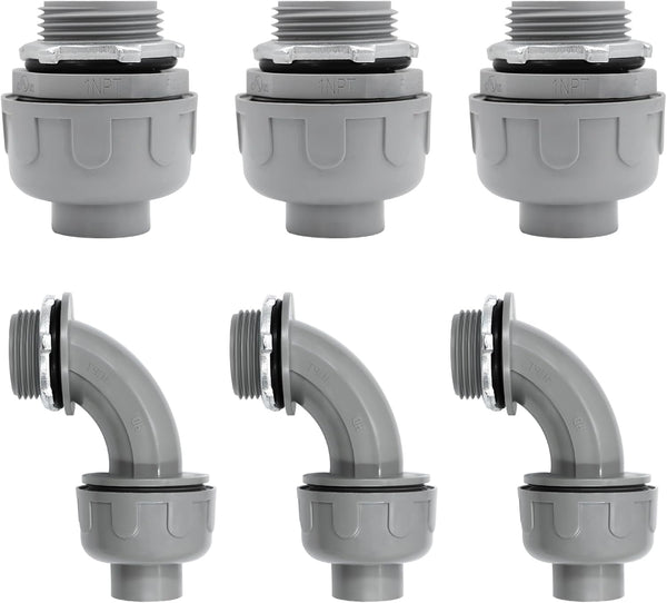 1 Inch Liquid Tight Connector PVC Flexible Conduit Connector, 180 Degree and 90 Degree UL Listed Non-Metallic Fittings