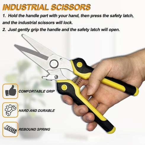 8 Inch Heavy Duty Scissors, Multifunction Shears for Cutting Cable Wires and Cardboard, Straight Snips