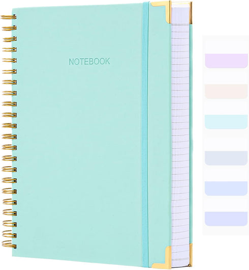 Spiral Notebook, College Ruled, 8.5” x 11”, 300 Pages, Teal Leather Journal for Men Women, A4 Hardcover, 24pcs Index