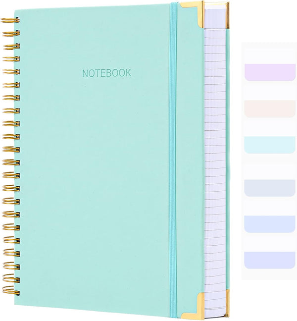 Spiral Notebook, College Ruled, 8.5” x 11”, 300 Pages, Teal Leather Journal for Men Women, A4 Hardcover, 24pcs Index