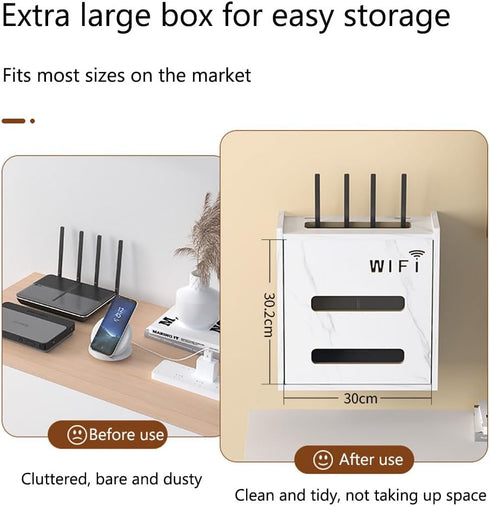 Haiansan Wooden Router Shelf Wall Mount WiFi Router Storage Box, Modem Rack Power Strip Cable Management Hider