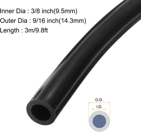 10ft 9.5mm(3/8") ID x 14.3mm(9/16") OD Silicone Tubing Black Industrial Plastic Tubing Pure Silicone Hoses for Pump Siphoning Draining Irrigation Brewing