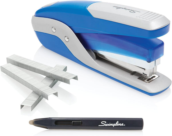 Swingline Stapler Value Pack, 28 Sheet Full Strip Quick Touch Stapler, 5,000 Premium Staples, Blue/Silver, Staple