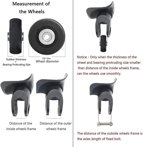 50 x 18mm Set of 4 Luggage Suitcase Replacement Wheels, Rubber Swivel Caster Bearings
