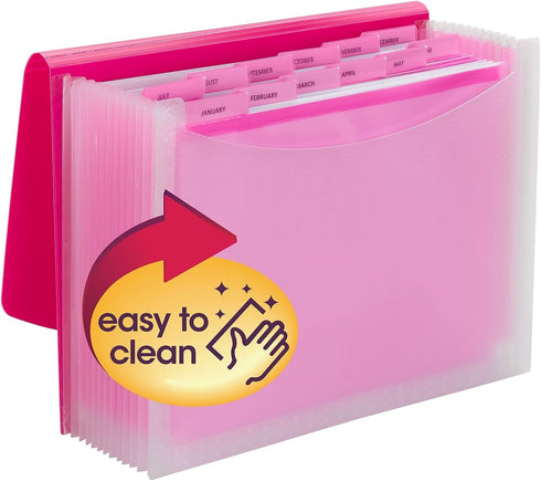 Smead Poly Expanding File, Wave Pattern Pink/Clear, 12 Dividers, Flap and Cord Closure, Letter Size (70864)