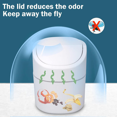 Mini Desk Trash Can with Lid with Trash Bags 180 Pcs Swing-Lid Tiny Countertop Garbage Bin Small Table Top Plastic Covered Waste Basket