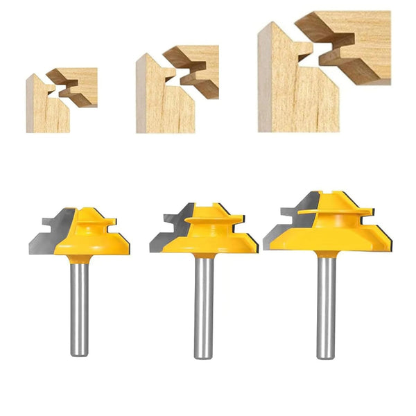 Ozmatip 45 Degree Lock Miter Router Bit 3-Piece Set, for 31/64", 37/64",3/4"Cutting Height,