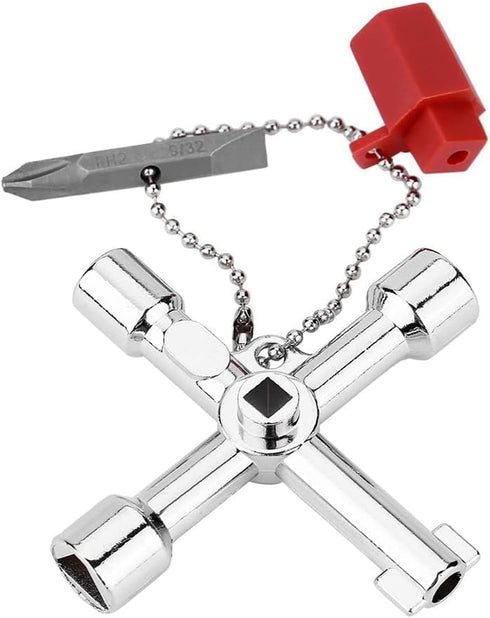 4 in 1 Universal Utilities Key, Multi-Functional Cross Key with Bit for Electrical Cupboard, Train Door, and Valves