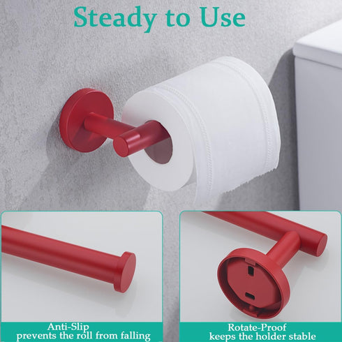 SUS304 6 inch Washroom,Drilling,96006-6RED Red Toilet Paper Holder Stainless Steel, Modern Round Tissue Roll Holders