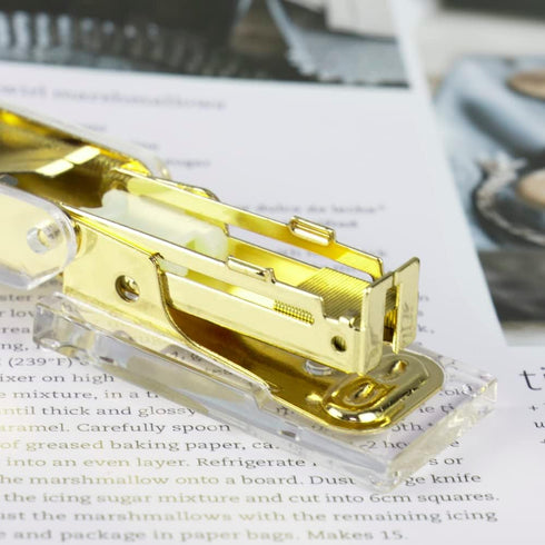 Yellow Gold Mini Stapler with Clear Acrylic Body, 18 Sheets Capacity, Cute Stapler for Office, School