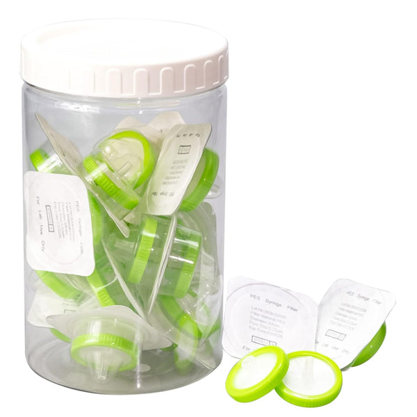 Sterile Syringe Filter PES Hydrophilic Filtration 0.22 um Pore Size, 33 mm Membrane Diameter, 20 Pack