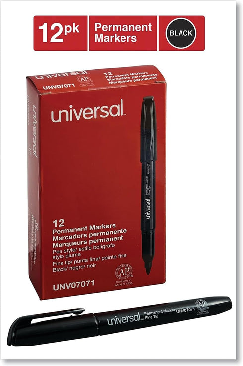 Universal UNV07071 Fine Bullet Tip Permanent Marker, Black, 1 Dozen
