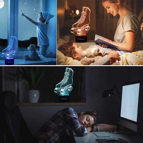 Comiwe 3D Light,16 Quad Roller Skates Illusion Night Colours Change Smart Touch & Remote Control,Home Decor LED Bedside