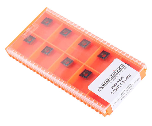 Accusize Industrial Tools CCMT21.51-MD CVD Coated Carbide Inserts, 10 Pcs/Box, Black and Yellow