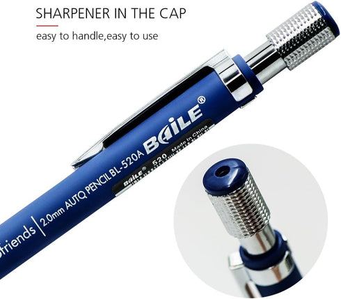 Baile 2.0mm 2B Mechanical Pencil with Lead Refill (BLUE)(sharpener in the cap) by Baile