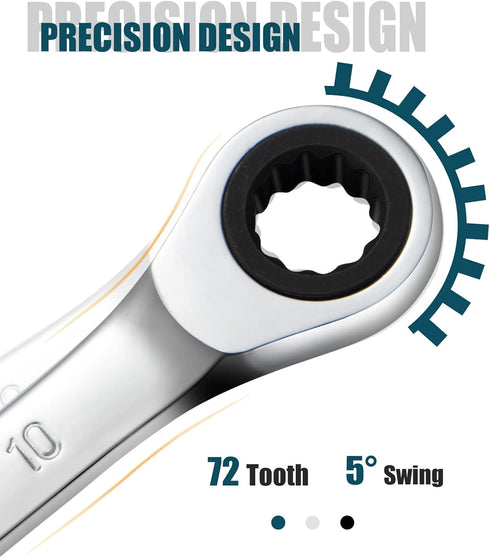 SORAKO 10mm Ratcheting Combination Wrench, Chrome Vanadium Steel Gear Wrench for Garage Tools