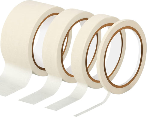 Zonon 4 Rolls Basic Masking Tape - 1/4, 3/4, 1 and 2 in General Purpose No Residue Easy Tear Tape (White)