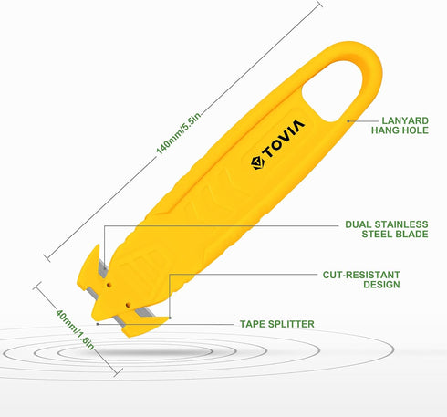Safety Box Cutter with Stainless Steel Blade, Safety Utility Cutter for Carton and Package, 10pcs