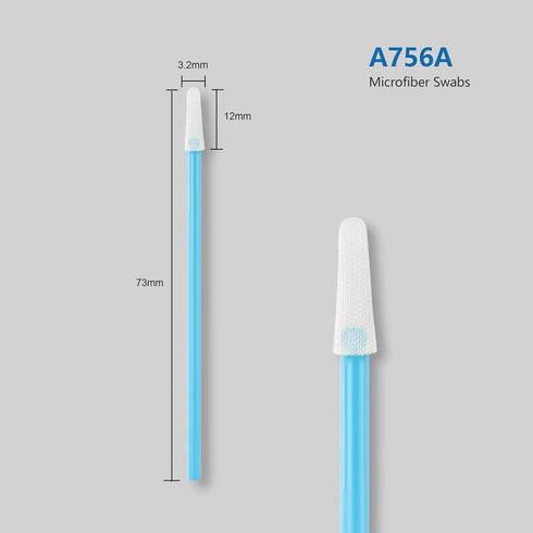 Cleanroom Swabs Pointed Tips (100 pcs, 73mm Length, 3.2mm Head Width, Blue) Multi-Purpose Cleaning Swab Sticks with Lint-Free Microfiber Tips for Inkjet Printer, Craft, Camera, Lens (A756A)
