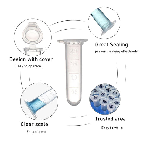 2ml Microcentrifuge Tube - PCR Tube with Flat Cap(1000pcs),Graduated-Polypropylene Plastic