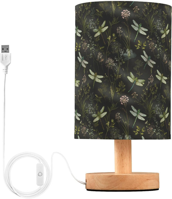 Dragonflies Insect Pattern Bedside Table Lamp Small Desk Lamps Linen Fabric Shade