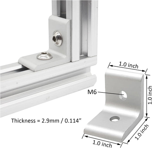 10 Sets 1" x 1" Aluminum Extrusion Profiles Corner 1010 Series Angle Bracket Connector with M6 T Slot Nuts