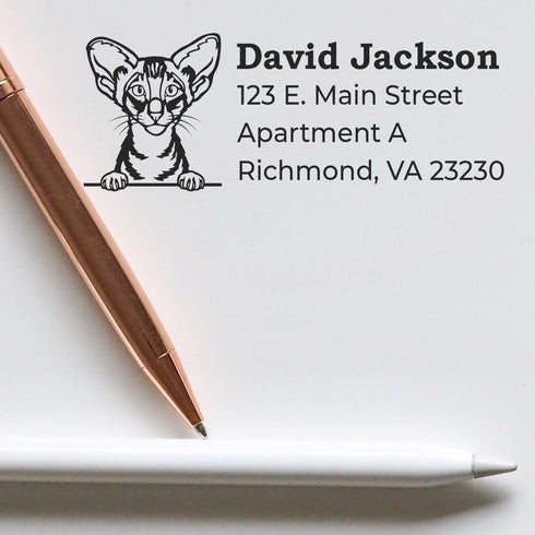 Oriental Shorthair Cat Personalized Return Address Stamp for Thank You Cards, Letters
