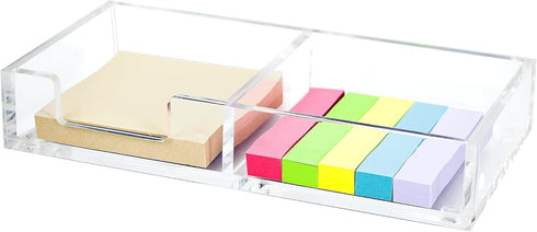 Sticky Notes Holder, 2in1 Memo Pad Dispenser, Clear Desk Supplies Organizer for Office, Home, School (DP013)