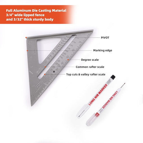 Rafter Square and Torpedo Level Set,Carpentry Squares, Magnetic Leveler Tool with Different Bubbles/45 /90 /180 Measuring Woodworking Square,Aluminum Rafter Square, Carpenters Square(Silver)